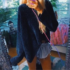 gunmetal blue chenille oversized boxy sweater